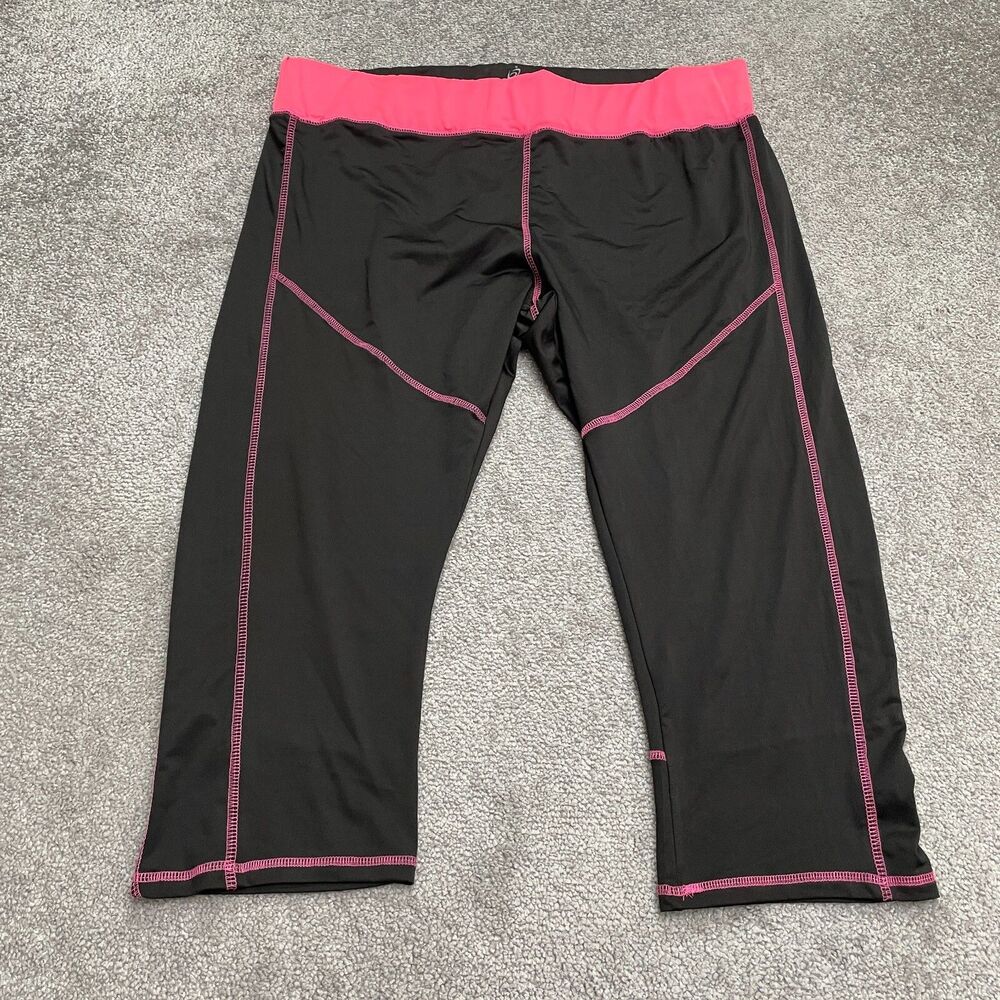 Body Instinct Cropped Leggings Womens 2X Black Pink Athletic Running Yoga 37x21
